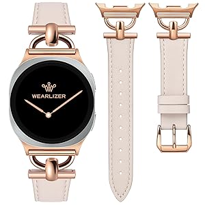 Wearlizer Leather Bands Compatible with Samsung Galaxy Watch 8 Band 40mm 44mm/Watch 8 Classic 46mm, Dressy Designer Slim Leather Strap Wristband Accessories with D-Shape Metal Buckle for Women