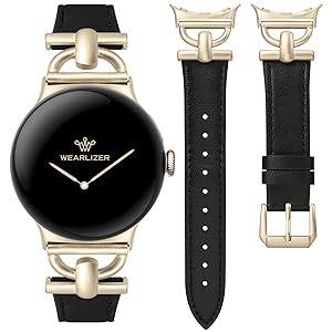 Wearlizer Leather Bands Compatible with Google Pixel Watch 4/3 41mm/Pixel Watch 2/1 Band Women, Dressy Designer Slim Leather Strap with D-Shape Metal Buckle for Pixel Smartwatch Accessories
