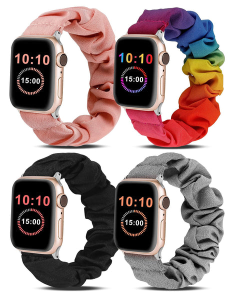Wearlizer 4 Packs Apple Watch Band Scrunchie Soft Clot Cute Printed Elastic Watch Bands Women Stretchy