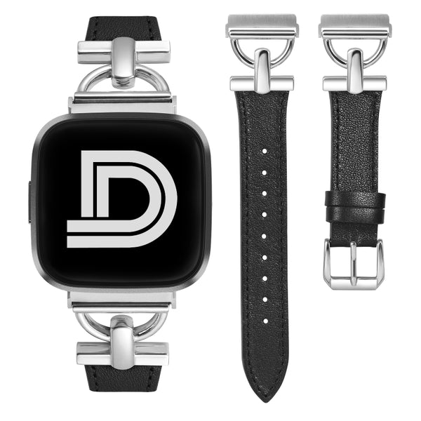 Wearlizer Leather Band Compatible with Fitbit Versa 2 Bands for Women, Dressy Slim Leather Strap Wristband with D-Shape Metal Buckle for Fitbit Versa/Versa 2/Versa Lite/Versa SE Smart Watch