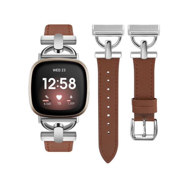 Wearlizer Leather Band Compatible with Fitbit Sense 2 Bands/Versa 4 Bands for Women, Dressy Leather Strap with D-Shape Metal Buckle for Versa 4 Sense 2 Smartwatch