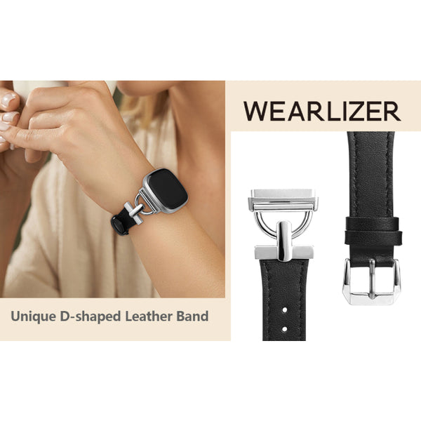 Wearlizer Leather Band Compatible with Fitbit Sense 2 Bands/Versa 4 Bands for Women, Dressy Leather Strap with D-Shape Metal Buckle for Versa 4 Sense 2 Smartwatch