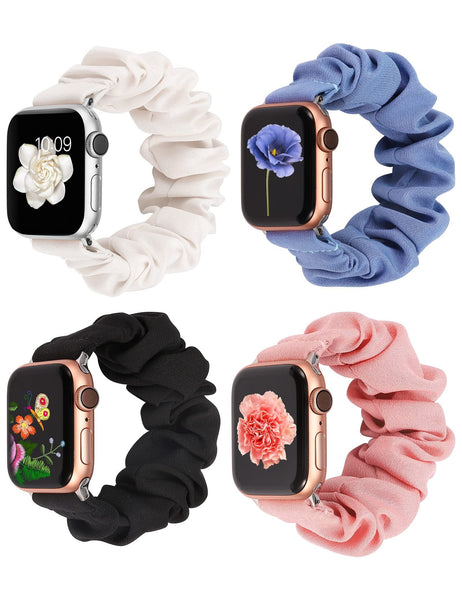 Wearlizer 4 Packs Apple Watch Band Scrunchie Soft Clot Cute Printed Elastic Watch Bands Women Stretchy