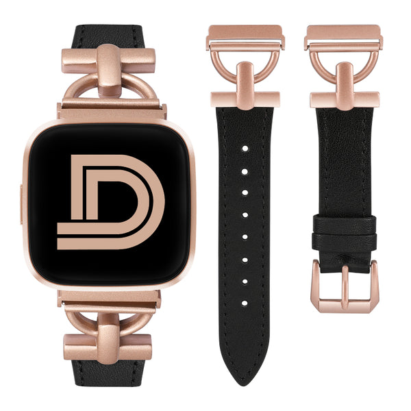 Wearlizer Leather Band Compatible with Fitbit Versa 2 Bands for Women, Dressy Slim Leather Strap Wristband with D-Shape Metal Buckle for Fitbit Versa/Versa 2/Versa Lite/Versa SE Smart Watch