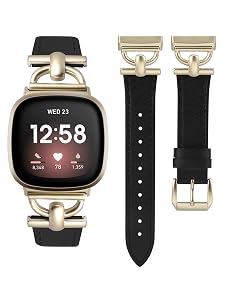 Wearlizer Leather Band Compatible with Fitbit Sense Bands/Fitbit Versa 3 Bands/Sense 2 Bands/Versa 4 Bands for Women, Dressy Leather Strap with D-Shape Metal Buckle for Versa 3 4 Sense 2 Smartwatch