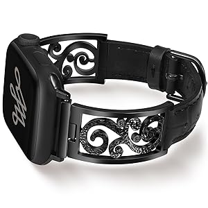 Wearlizer Slim Leather Band Compatible with Apple Watch Bands Women 41/40/38/42/44/45/46/49mm, Dressy Fancy Thin Designer Vintage Filigree Strap for iWatch Series 11 10 9 8 7 6 5 4 3 SE/Ultra 3 2 1