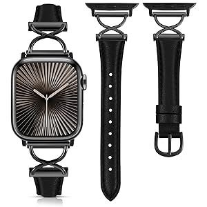 Wearlizer Slim Leather Band Compatible with Apple Watch Bands 40/38/41/44/42/45/46/49mm Women, Dressy Fancy Designer Thin Leather Strap for iWatch Series 11 10 9 8 7 6 5 4 3 SE/Ultra 3 2 1