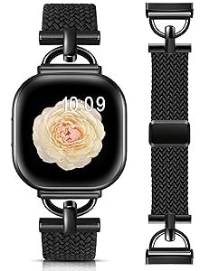 Wearlizer Magnetic Braided Band Compatible with Fitbit Versa 4/Versa 3/Sense 2 1 Bands Women Men, Designer D-Shape Stretchy Elastic Nylon Strap for Versa 3 4 Sense 2 Smartwatch Accessories
