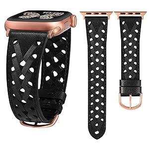 Wearlizer Leather Band Compatible with Apple Watch Band 41/40/38/44/45/46/49/42mm Women Men, Dressy Breathable Hollow-out Braided Strap for iWatch Bands Series 11 10 9 8 7 6 5 4 3 SE/Ultra 3 2 1