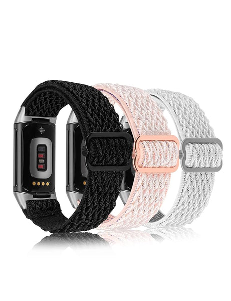 Wearlizer 3 Packs Adjustable Elastic Band Compatible with Fitbit Charge 6 Bands/Charge 5 Bands for Women Men, Stretchy Loop Strap Soft Nylon Sport Wristband Accessories for Charge 6/5 Fitness Tracker