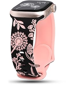 Wearlizer Floral Engraved Band Compatible with Apple Watch Bands 41mm 40mm 38mm 49mm 45mm 44mm 42mm Women, Two-Tone Flower Soft Silicone Cute Sport Strap for iWatch Series 9 8 7 6 5 4 3 2 1 SE Ultra 2