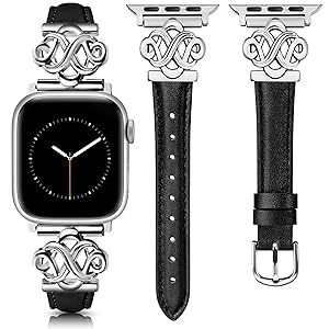 Wearlizer Slim Leather Band Compatible with Apple Watch Bands Women 38/40/41/42/44/45/46/49mm, Fancy Dressy Designer Thin Strap with Celtic Knot for iWatch Series 11 10 9 8 7 6 5 4 3 SE/Ultra 3 2 1
