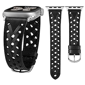 Wearlizer Leather Band Compatible with Apple Watch Band 41/40/38/44/45/46/49/42mm Women Men, Dressy Breathable Hollow-out Braided Strap for iWatch Bands Series 11 10 9 8 7 6 5 4 3 SE/Ultra 3 2 1
