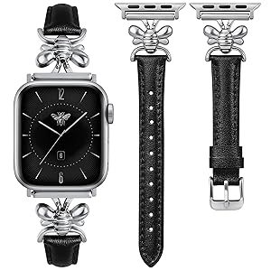Wearlizer Slim Leather Band Compatible with Apple Watch Bands for Women 40/38/41/44/42/45/46/49mm, Top Genuine Leather Strap with Metal Classy Design for iWatch Series 11 10 9 8 Ultra 7 6 5 4 3 2 1 SE