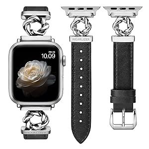 Wearlizer Leather Band Compatible with Apple Watch Bands Women 38/40/41/42/44/45/46/49mm, Dressy Fancy Camellia Flowers Buckle Strap for iWatch iWatch Series 11 10 9 8 7 6 5 4 3 SE/Ultra 3 2 1