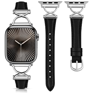 Wearlizer Slim Leather Band Compatible with Apple Watch Bands 40/38/41/44/42/45/46/49mm Women, Dressy Fancy Designer Thin Leather Strap for iWatch Series 11 10 9 8 7 6 5 4 3 SE/Ultra 3 2 1