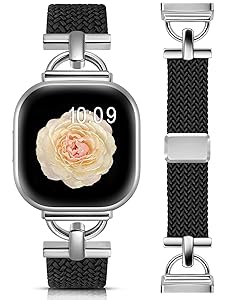 Wearlizer Magnetic Braided Band Compatible with Fitbit Versa 4/Versa 3/Sense 2 1 Bands Women Men, Designer D-Shape Stretchy Elastic Nylon Strap for Versa 3 4 Sense 2 Smartwatch Accessories