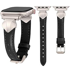 Wearlizer Slim Leather Band Compatible with Apple Watch Bands Women 42/41/40/38/44/45/46/49mm, Dressy Fancy Thin Designer Strap Wristband for iWatch Series 11 10 9 8 7 6 5 4 SE/Ultra 3 2 1