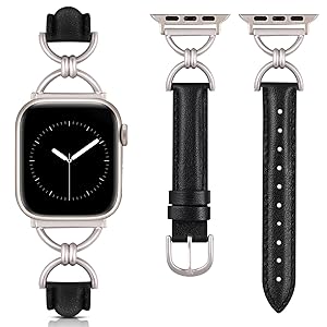 Wearlizer Leather Band Compatible with Apple Watch Bands Women 41/40/38/42/44/45/46/49mm, Dressy Fancy Slim Thin Strap with Designer D-Shape Buckle for iWatch Series 11 10 9 8 7 6 5 4 3 SE/Ultra 3 2 1