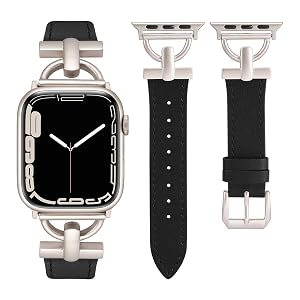 Wearlizer Leather Band Compatible with Apple Watch Band Women 38mm 40mm 41mm 42mm 44mm 45mm 49mm(Ultra), Dressy Fancy Leather Strap with D-Shape Metal Buckle for iWatch Bands Series 8 SE 7 6 5 4 3 2 1