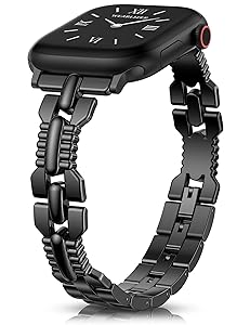 Wearlizer Slim Metal Band Compatible with Apple Watch Bands 42/46/38/40/41/44/45/49mm Women, Thin Dressy Stainless Steel Strap Designer Bracelet for iWatch Series 11 10 9 8 7 6 5 4 SE/Ultra 3 2 1