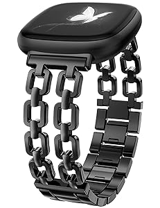 Wearlizer Metal Band Compatible with Fitbit Versa 4 Bands for Woman/Versa 3/Sense 2/Sense Bands Women, Dressy Chain Strap Designer Stainless Steel Bracelet Wristband