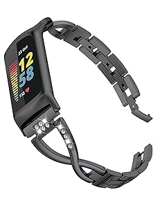Wearlizer Compatible with Fitbit Fitbit Charge 6/Charge 5 Bands for Women Metal Replacement Cute Band Strap with Bling Rhinestone Bracelet Bangle for Fitbit Charge 6/Charge 5, Silver