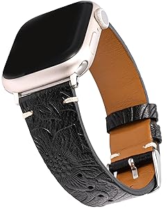Wearlizer Retro Floral Relief Band Compatible with Apple Watch Bands 41/40/38/4245/44/42/46/49mm, Soft Leather Western Vintage Classical Strap for Women iWatch Series 11/10/9/8/7/6/5/4/3/2/1/SE/Ultra