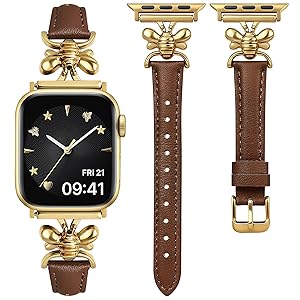 Wearlizer Slim Leather Band Compatible with Apple Watch Bands for Women 40/38/41/44/42/45/46/49mm, Top Genuine Leather Strap with Metal Classy Design for iWatch Series 11 10 9 8 Ultra 7 6 5 4 3 2 1 SE