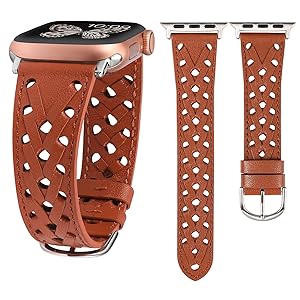 Wearlizer Leather Band Compatible with Apple Watch Band 41/40/38/44/45/46/49/42mm Women Men, Dressy Breathable Hollow-out Braided Strap for iWatch Bands Series 11 10 9 8 7 6 5 4 3 SE/Ultra 3 2 1