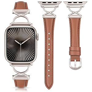 Wearlizer Slim Leather Band Compatible with Apple Watch Bands 40/38/41/44/42/45/46/49mm Women, Dressy Fancy Designer Thin Leather Strap for iWatch Series 11 10 9 8 7 6 5 4 3 SE/Ultra 3 2 1