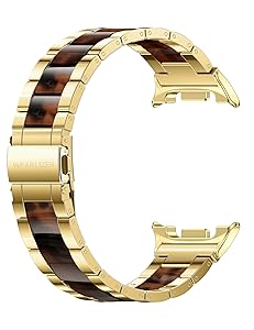 Wearlizer Stainless Steel Bands Compatible with Samsung Galaxy Watch 8 Band 40mm 44mm/Watch 8 Classic 46mm for Women Men, No Gap One-Click Dressy Metal Fashion Rose Gold Bracelet with Resin Inlay
