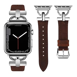 Wearlizer Leather Band Compatible with Apple Watch Band Women 38mm 40mm 41mm 42mm 44mm 45mm 49mm(Ultra), Dressy Fancy Leather Strap with D-Shape Metal Buckle for iWatch Bands Series 8 SE 7 6 5 4 3 2 1