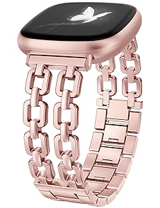 Wearlizer Metal Band Compatible with Fitbit Versa 4 Bands for Woman/Versa 3/Sense 2/Sense Bands Women, Dressy Chain Strap Designer Stainless Steel Bracelet Wristband