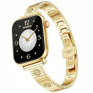 Wearlizer Slim Metal Bracelet Band Compatible with Apple Watch Bands Women | Thin Dressy Designer Stainless Steel Strap for iWatch Series 11 10 9 8 7 6 5 4 SE/Ultra 3 2 1 42/46/38/40/41/44/45/49mm
