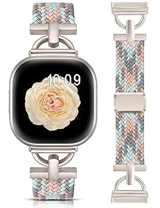 Wearlizer Magnetic Braided Band Compatible with Fitbit Versa 4/Versa 3/Sense 2 1 Bands Women Men, Designer D-Shape Stretchy Elastic Nylon Strap for Versa 3 4 Sense 2 Smartwatch Accessories