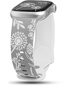 Wearlizer Floral Engraved Band Compatible with Apple Watch Bands 41mm 40mm 38mm 49mm 45mm 44mm 42mm Women, Two-Tone Flower Soft Silicone Cute Sport Strap for iWatch Series 9 8 7 6 5 4 3 2 1 SE Ultra 2