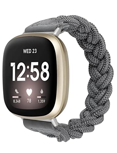 Wearlizer Elastic Band Fitbit Versa 3 / Sense Bands for Women Slim Solo Loop Braided Strap Wristband Stretchy Woven