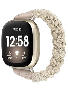 Wearlizer Elastic Band Fitbit Versa 3 / Sense Bands for Women Slim Solo Loop Braided Strap Wristband Stretchy Woven