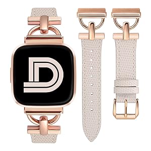 Wearlizer Leather Band Compatible with Fitbit Versa 2 Bands for Women, Dressy Slim Leather Strap Wristband with D-Shape Metal Buckle for Fitbit Versa/Versa 2/Versa Lite/Versa SE Smart Watch