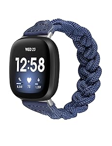 Wearlizer Elastic Band Fitbit Versa 3 / Sense Bands for Women Slim Solo Loop Braided Strap Wristband Stretchy Woven