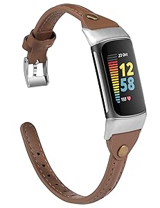 Wearlizer Leather Band Compatible with Fitbit Charge 5/6 Bands - Slim Leather Watch Strap Replacement for Women & Men