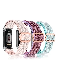 Wearlizer 3 Packs Adjustable Elastic Band Compatible with Fitbit Charge 6 Bands/Charge 5 Bands for Women Men, Stretchy Loop Strap Soft Nylon Sport Wristband Accessories for Charge 6/5 Fitness Tracker