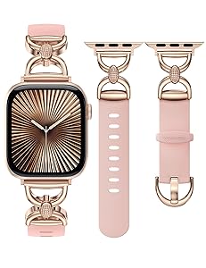 Wearlizer Silicone Band Compatible with Apple Watch Bands for Women 38/40/41/42/44/45/46/49mm, Dressy Strap with Double D-Shaped Metal Elegant Design for iWatch Series Ultra/SE/11/10/9/8/7/6/5/4/3/2/1