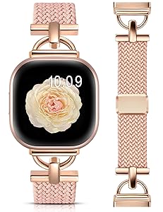 Wearlizer Magnetic Braided Band Compatible with Fitbit Versa 4/Versa 3/Sense 2 1 Bands Women Men, Designer D-Shape Stretchy Elastic Nylon Strap for Versa 3 4 Sense 2 Smartwatch Accessories
