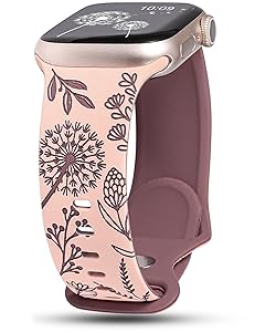 Wearlizer Floral Engraved Band Compatible with Apple Watch Bands 41mm 40mm 38mm 49mm 45mm 44mm 42mm Women, Two-Tone Flower Soft Silicone Cute Sport Strap for iWatch Series 9 8 7 6 5 4 3 2 1 SE Ultra 2