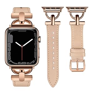 Wearlizer Leather Band Compatible with Apple Watch Band Women 38mm 40mm 41mm 42mm 44mm 45mm 49mm(Ultra), Dressy Fancy Leather Strap with D-Shape Metal Buckle for iWatch Bands Series 8 SE 7 6 5 4 3 2 1