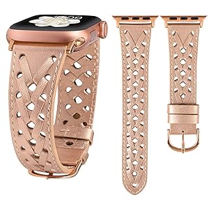 Wearlizer Leather Band Compatible with Apple Watch Band 41/40/38/44/45/46/49/42mm Women Men, Dressy Breathable Hollow-out Braided Strap for iWatch Bands Series 11 10 9 8 7 6 5 4 3 SE/Ultra 3 2 1