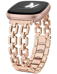 Wearlizer Metal Band Compatible with Fitbit Versa 4 Bands for Woman/Versa 3/Sense 2/Sense Bands Women, Dressy Chain Strap Designer Stainless Steel Bracelet Wristband