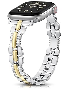 Wearlizer Slim Metal Band Compatible with Apple Watch Bands 42/46/38/40/41/44/45/49mm Women, Thin Dressy Stainless Steel Strap Designer Bracelet for iWatch Series 11 10 9 8 7 6 5 4 SE/Ultra 3 2 1